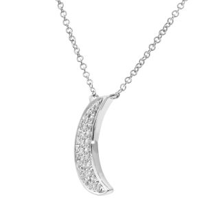 Diamant L’Eternel Womens 9ct White Gold 0.10ct Diamond Moon Pendant Necklace of Length 40.6cm – Size P 1/2