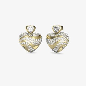 Guess In My Heart Gold Tone Crystal Heart Stud Dropper Earrings UBE04499YG