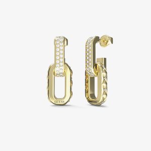 Guess Gold Tone Crystal Double Link Dropper Earrings UBE04582YG