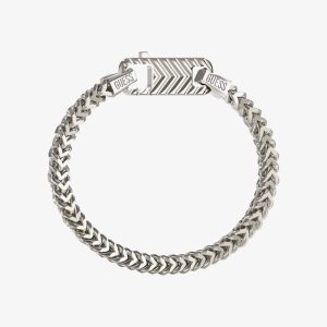 Guess Pitstop Silver Tone Textured Chain Bracelet UMB04438STL