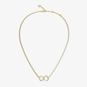 Guess Mon Amour Gold Tone Crystal Two Heart Link Necklace UBN04616YG