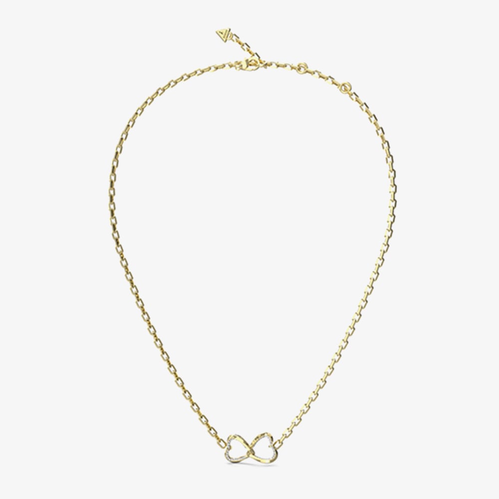 Guess Mon Amour Gold Tone Crystal Two Heart Link Necklace UBN04616YG
