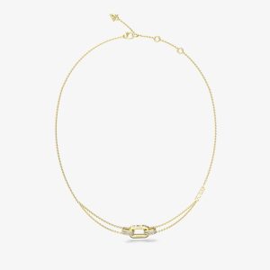 Guess Stylish Gold Tone Crystal Double Link Chain Necklace UBN04580YG