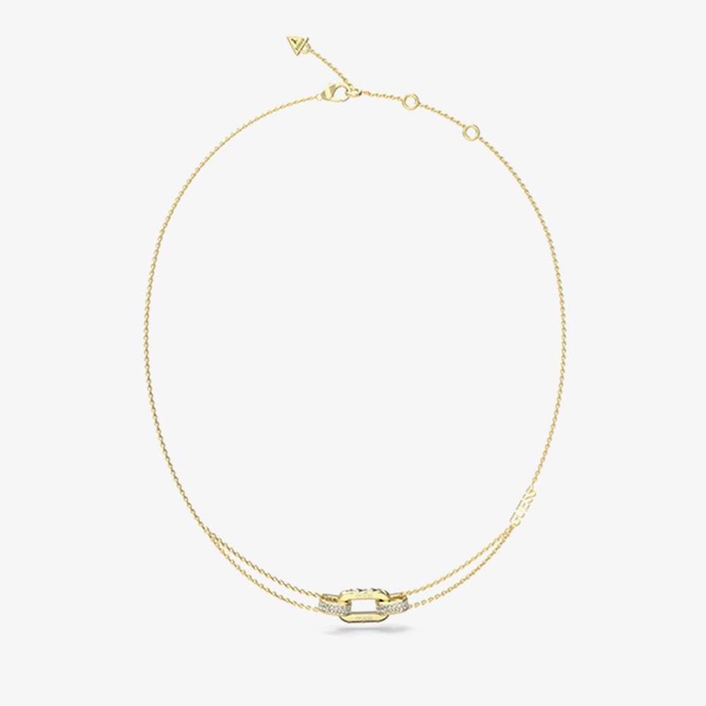 Guess Stylish Gold Tone Crystal Double Link Chain Necklace UBN04580YG