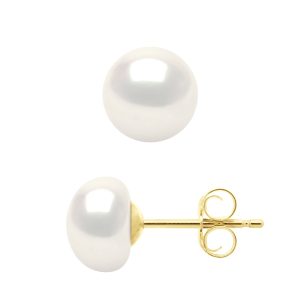 Ateliers Saint Germain Womens Earrings Real Cultured Freshwater Pearls Button 6-7 mm – Gold – One Size