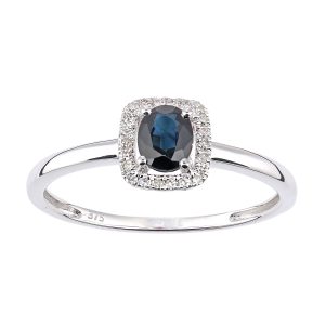 Diamant L’Eternel Womens 9ct White Gold Sapphire and Diamond Oval Gemstone Ring – Size O