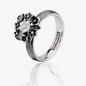 Spinning Silver Garden Mother of Pearl Cubic Zirconia Flowers Ring 80914