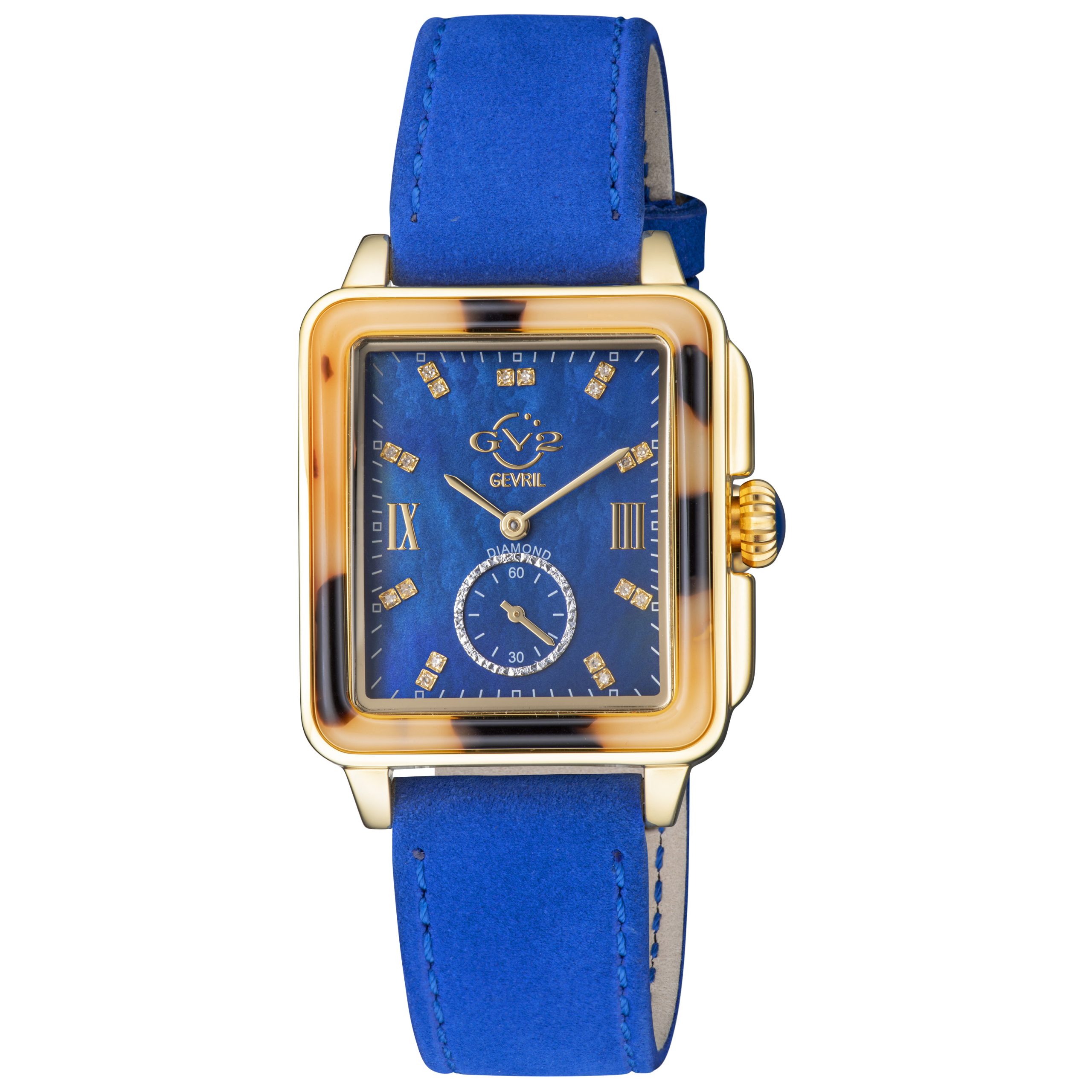 Gv2 Bari Tortoise WoMens 9248.3 Swiss Quartz Blue Mother Of Pearl Dial Suede Diamond Watch Leather - One Size