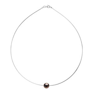 Ateliers Saint Germain Womens Necklace OMEGA of Silver 925 Rhodium plated and Real Cultured Tahiti Pearl Round 9-10 mm – One Size