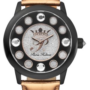 Paris Hilton Womens Fame Black Dial Watch – Gold Leather – One Size