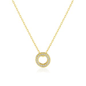 Gold Plated Circle of Lifestyles Necklace Created with Zircondia® Crystals