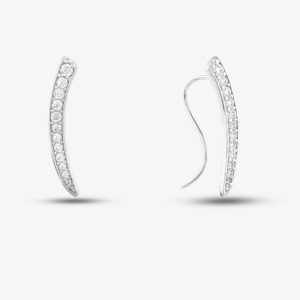 Silver Cubic Zirconia Curved Tusk Style Dropper Earrings SE02105A