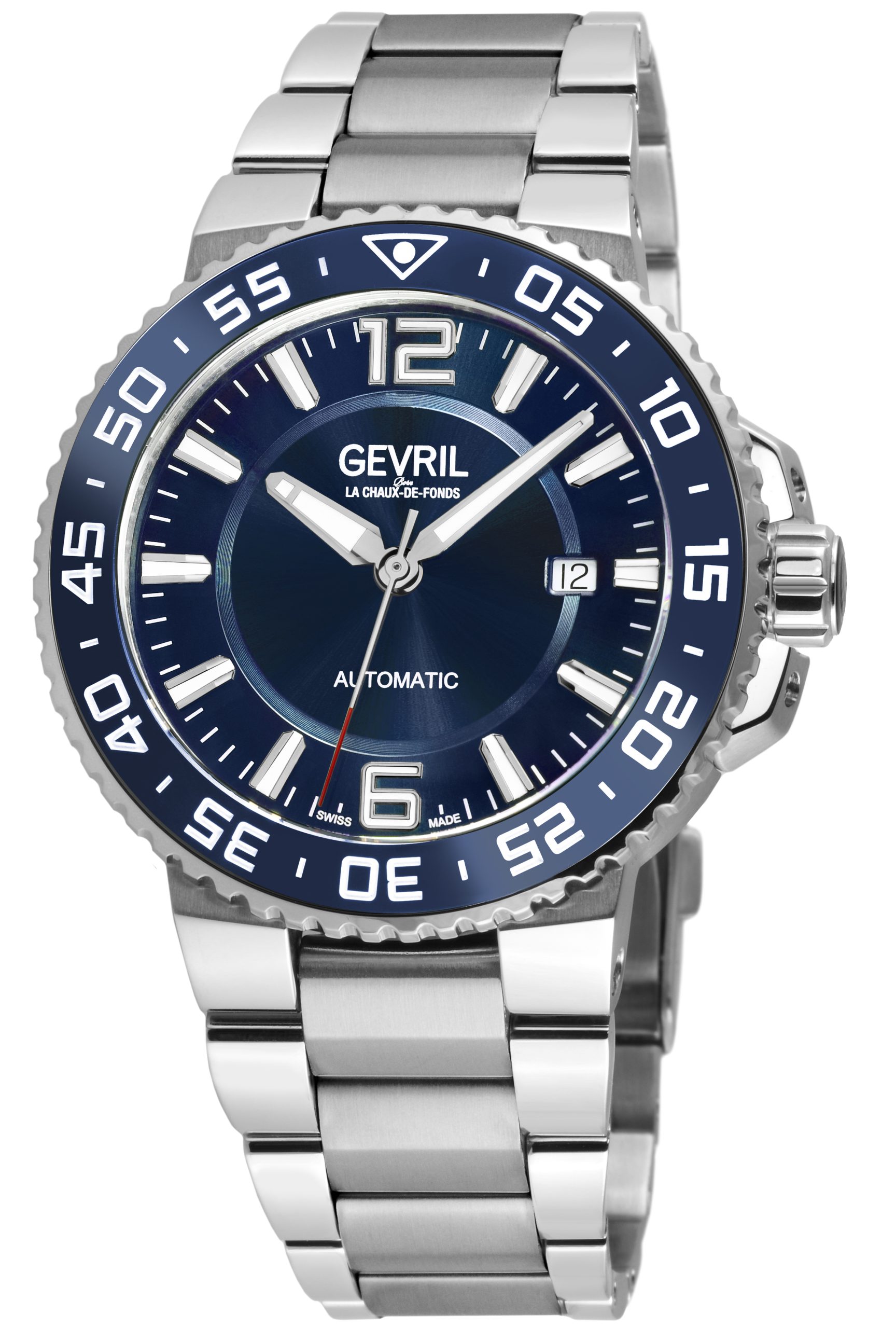 Gevril Mens RiverSide Swiss Automatic Sellita SW200 316L Stainelss Steel Watch - Silver - One Size
