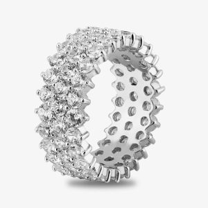 Starbright Silver Cubic Zirconia Claw Set Three Row Full Eternity Ring R4883 3A (53)