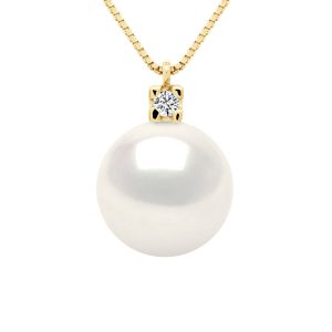 Ateliers Saint Germain Womens Necklace Jewelry 0,02 Cts Yellow Gold and Real Cultured Freshwater Pearl Round 10-11 mm – One Size