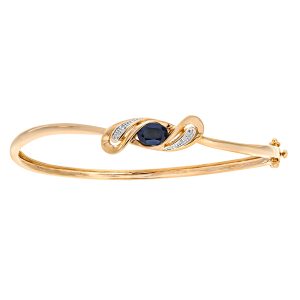 Diamant L’Eternel Womens 9ct Yellow Gold Diamond And Sapphire Crossover Bangle – One Size