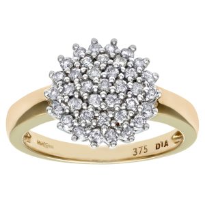 Diamant L’Eternel Womens 9ct Yellow Gold Diamond Cluster Ladies Ring – Size H