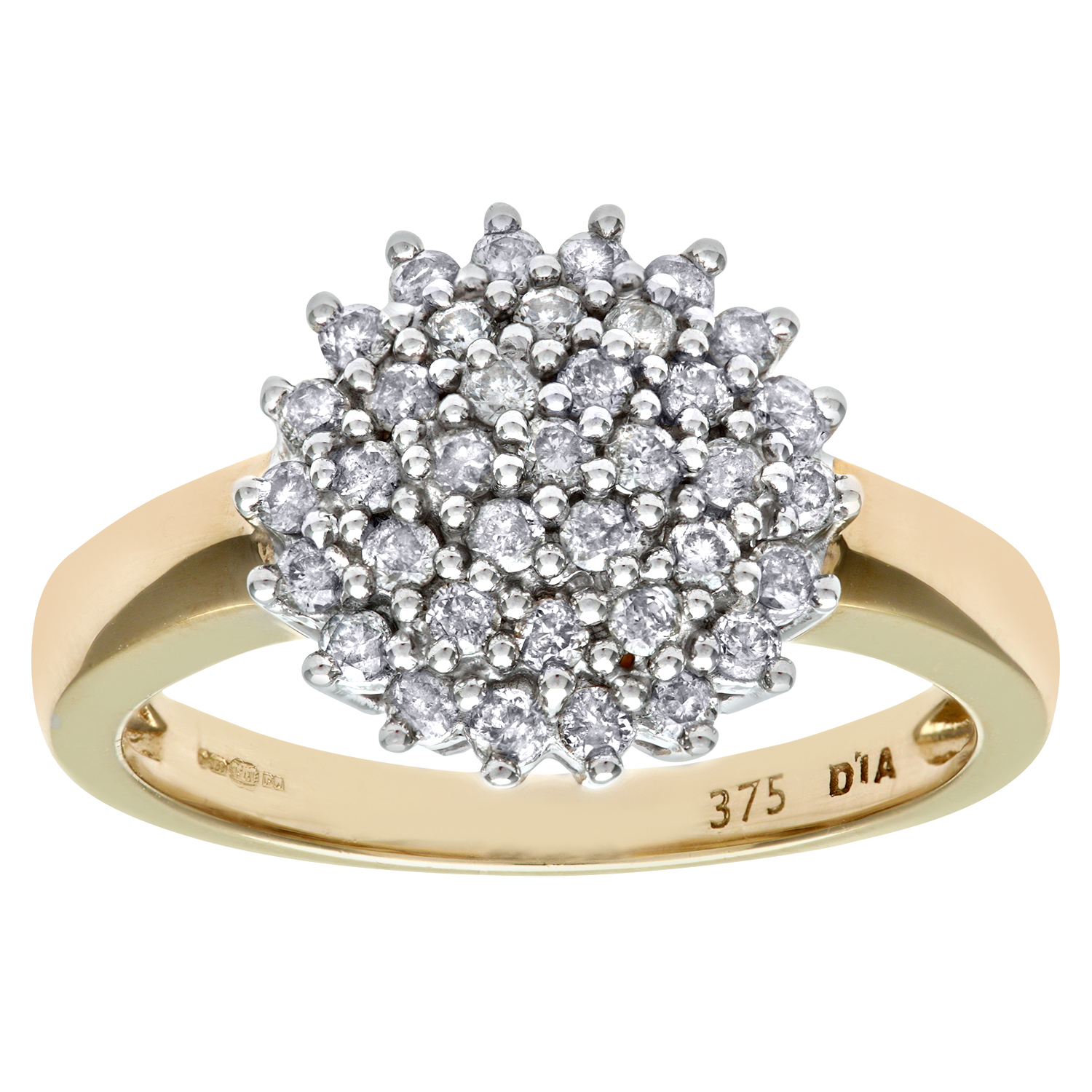 Diamant L'Eternel Womens 9ct Yellow Gold Diamond Cluster Ladies Ring - Size K