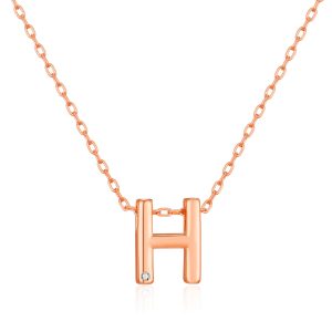 Rose Gold Plated Initial Necklace Letter H Created with Zircondia® Crystals