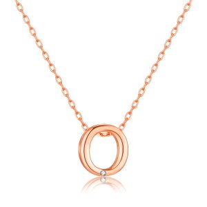 Rose Gold Plated Initial Necklace Letter O Created with Zircondia® Crystals