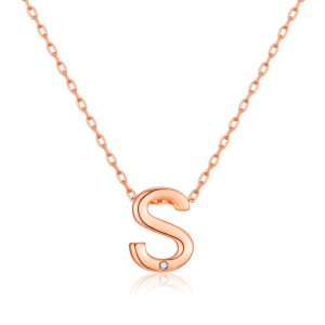 Rose Gold Plated Initial Necklace Letter S Created with Zircondia® Crystals