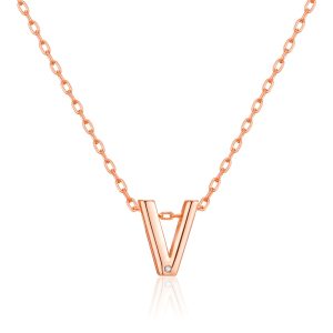Rose Gold Plated Initial Necklace Letter V Created with Zircondia® Crystals