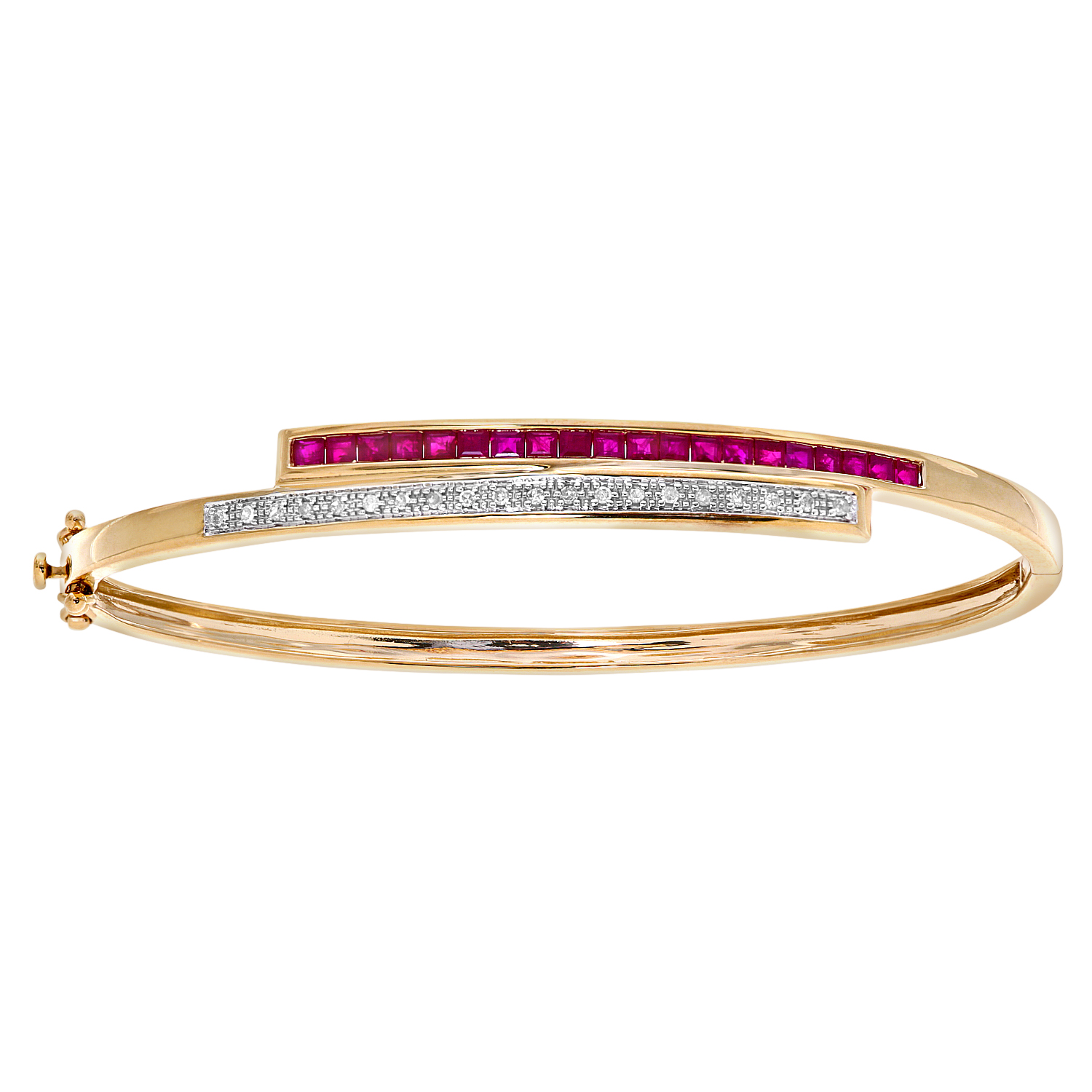 Diamant L'Eternel Womens 9ct Yellow Gold 0.10ct Diamond And Ruby Double Row Bangle - One Size