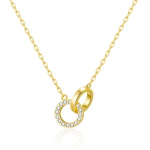 Gold Plated Circle Hyperlink Necklace Created with Zircondia® Crystals