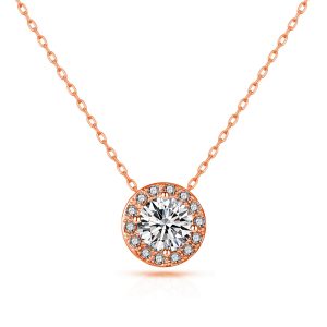 Rose Gold Plated Halo Necklace Created with Zircondia® Crystals