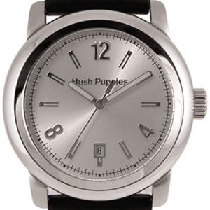 Hush Puppies : Mens Silver Watch.. – Black Leather – One Size