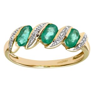 Diamant L’Eternel Womens 9ct Yellow Gold Diamond and Emerald Eternity Ladies Ring – Size I