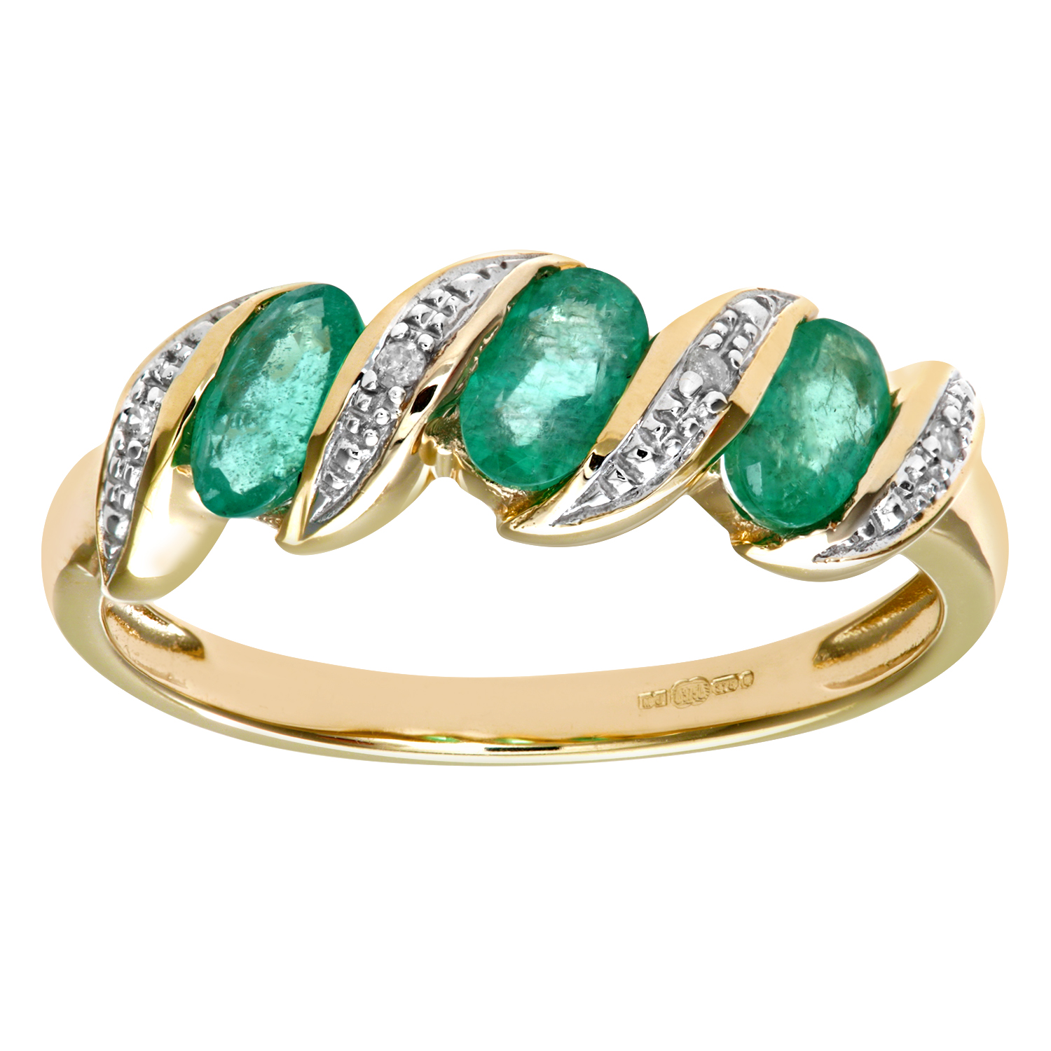 Diamant L'Eternel Womens 9ct Yellow Gold Diamond and Emerald Eternity Ladies Ring - Size I