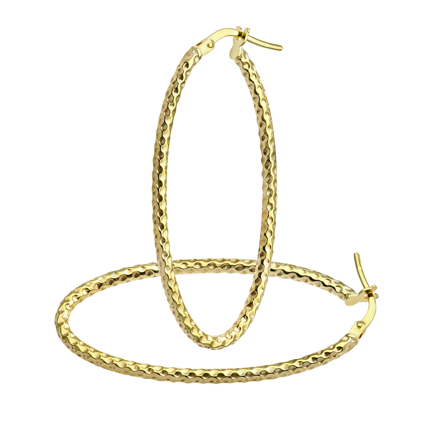 Diamant L'Eternel Womens 9ct Yellow Gold Diamond Cut Large Oval Hoop Earrings - One Size