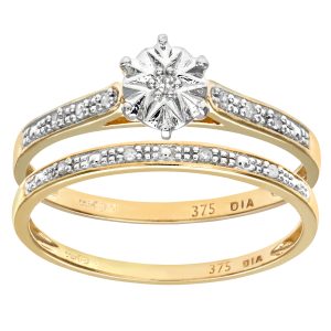 Diamant L’Eternel Womens 9ct Yellow Gold 0.05ct Diamond Bridal Set Ring – Size K