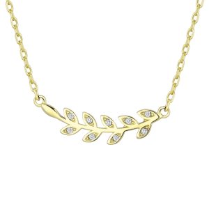 Gold Plated Leaf Necklace Created with Zircondia® Crystals