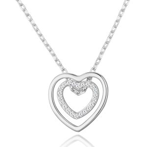 Silver Plated Double Center Necklace Created with Zircondia® Crystals