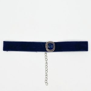 SVNX Womens Faux Velvet Choker Necklace with Jewel – Navy Zinc Alloy – One Size
