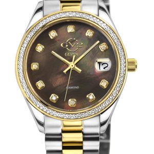 Gv2 Mens Turin Diamond 12421B MOP Dial Two toned IPYG Swiss Quartz Watch – Silver & Gold – One Size