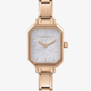 Nomination CLASSIC Paris Silver Glitter Rectangular Dial Rose Gold-tone Bracelet Watch 076031/023