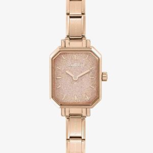 Nomination CLASSIC Paris Pink Glitter Rectangular Dial Rose Gold-Tone Bracelet Watch 076031/025