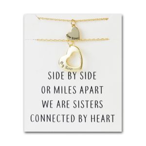 Gold Plated Large Sister and Little Sister Necklace Set with Quote Card