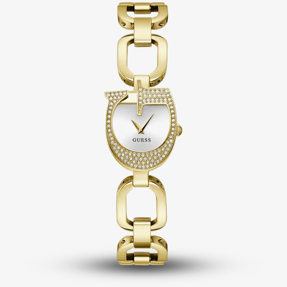 Guess Ladies Gia Gold Tone G Shape Crystal Watch GW0683L2