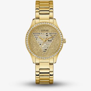 Guess Ladies Lady Idol Gold Tone Glitter Crystal Watch GW0605L2