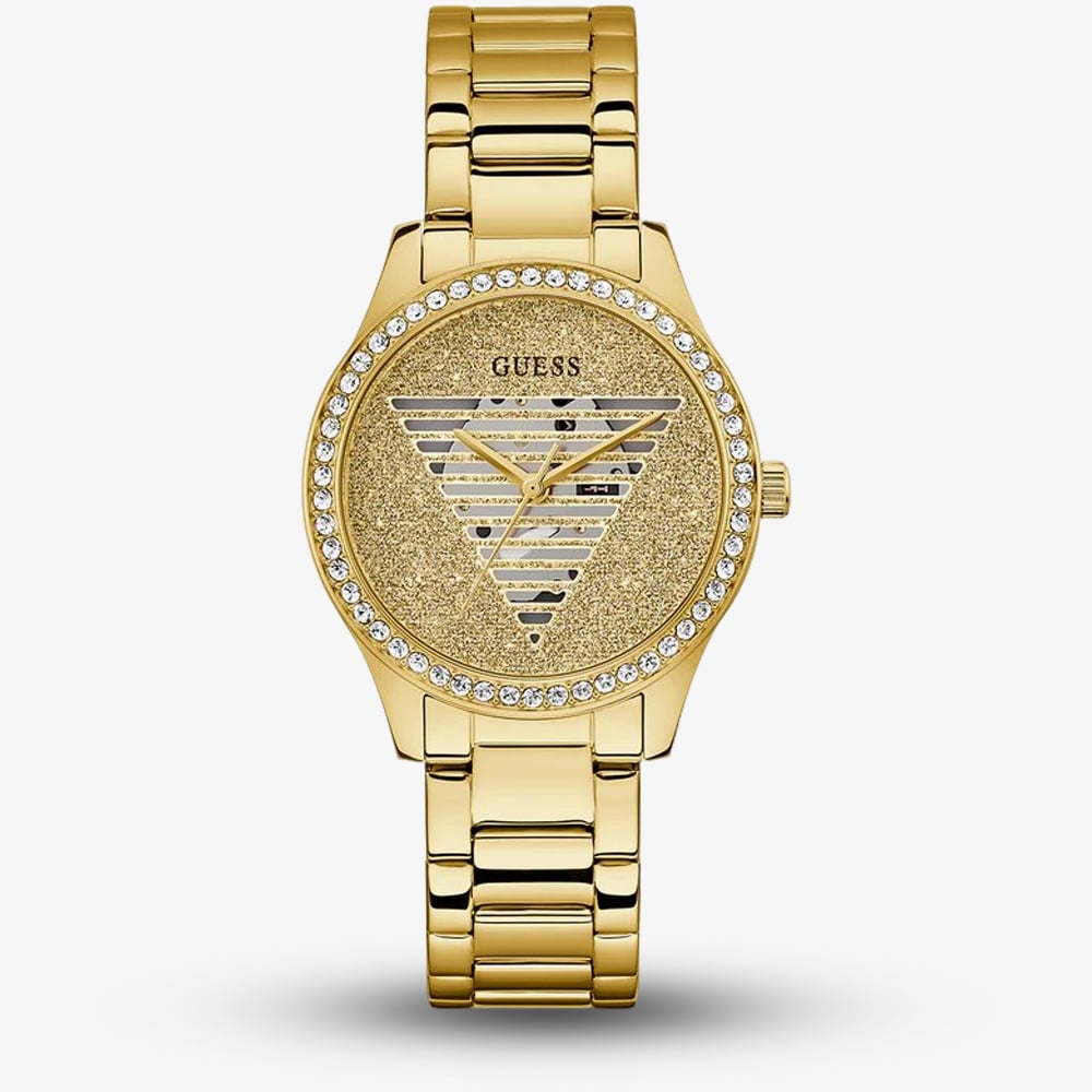 Guess Ladies Lady Idol Gold Tone Glitter Crystal Watch GW0605L2