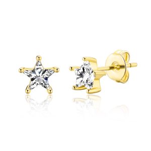 Gold Plated Superstar Earrings Created with Zircondia® Crystals