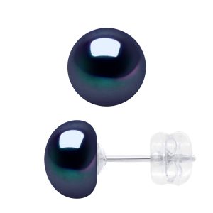 Ateliers Saint Germain Womens Earrings White Gold – Real Cultured Freshwater Pearls Button 8-9 mm – Silver – One Size