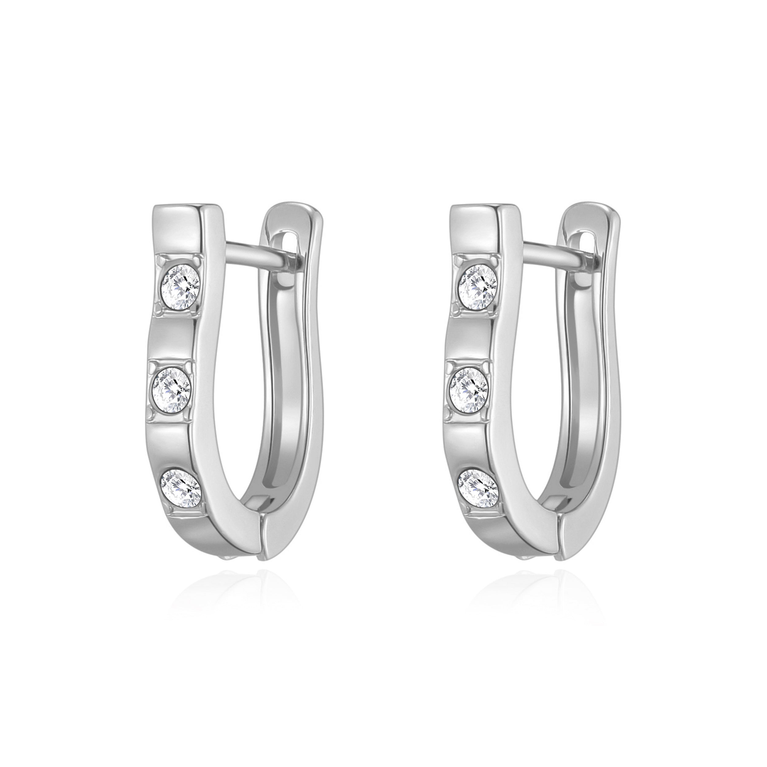 Silver Plated 3 Stone Hoop Earrings Created with Zircondia® Crystals