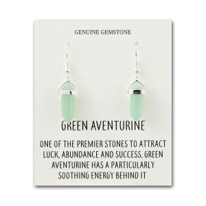 Inexperienced Aventurine Gemstone Drop Earrings with Quote Card