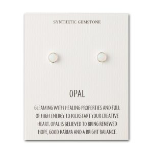 Artificial White Opal Stud Earrings with Quote Card