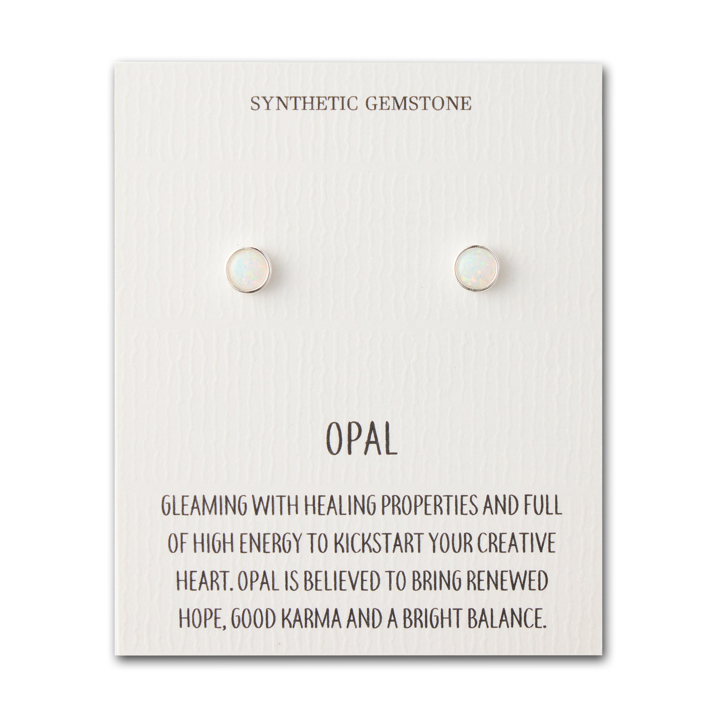 Artificial White Opal Stud Earrings with Quote Card